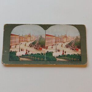 ANTIQUE STEREOGRAPH CARD Carl Johans Gade from Palace Park Christiania Norway